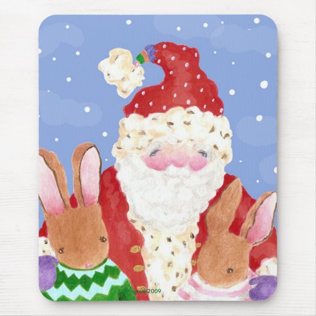 santa and rabbits in snow mouse mat (Front)