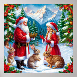Santa And Rabbits Winter Wall Decor For Christmas