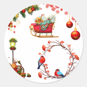 Santa and Red Sleigh Classic Round Sticker