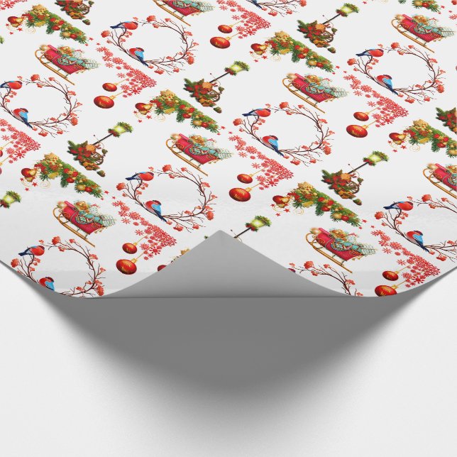 Santa and Red Sleigh Glossy  Wrapping Paper (Corner)