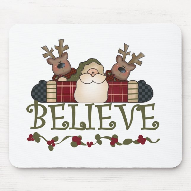 Santa and Reindeer Believe Mouse Mat (Front)