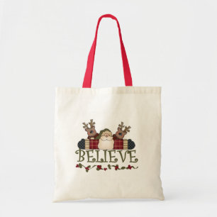 Santa and Reindeer Believe Tote Bag