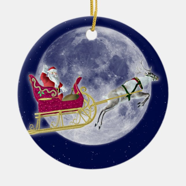 Santa and reindeer ceramic tree decoration (Front)