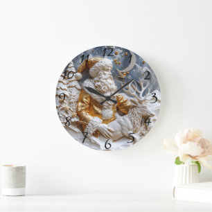 Santa and Reindeer Charm Large Clock
