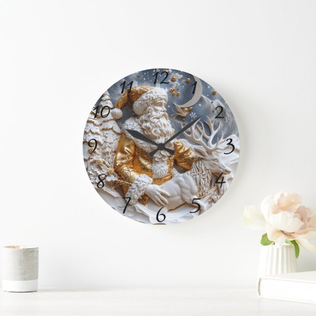 Santa and Reindeer Charm Large Clock (Home)