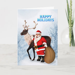 Santa and reindeer Christmas card for customers