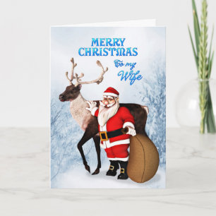 Santa and reindeer Christmas card for wife