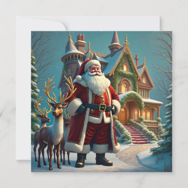 Santa and Reindeer Christmas Greeting Card (Front)