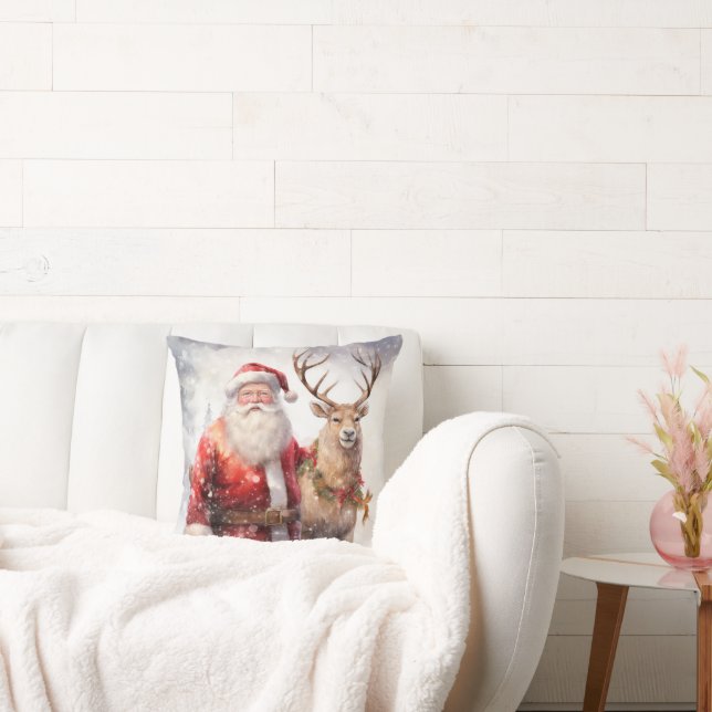 Santa and Reindeer Christmas Holiday Home Decor Cushion (Couch)