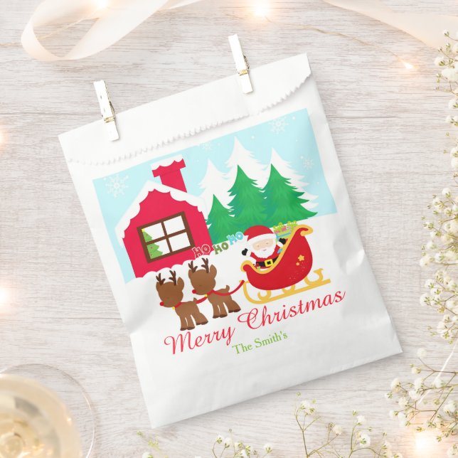 Santa and Reindeer Christmas Holiday Party Favour Bags (Clipped)
