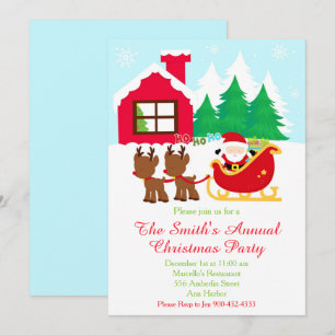 Santa and Reindeer Christmas Holiday Party Invitation
