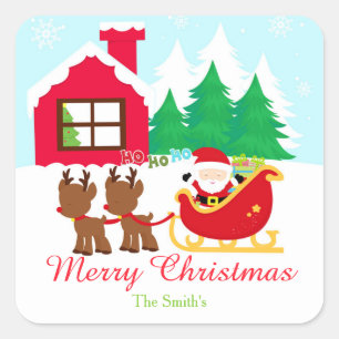 Santa and Reindeer Christmas Holiday Party Square Sticker