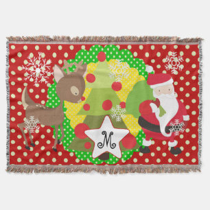 Santa and Reindeer Christmas Holiday Throw Blanket