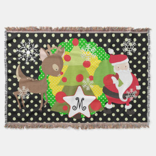 Santa and Reindeer Christmas Holiday Throw Blanket