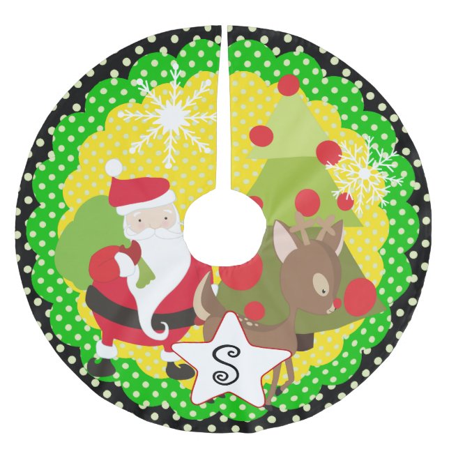 Santa and Reindeer Christmas Holiday Tree Skirt (Front)
