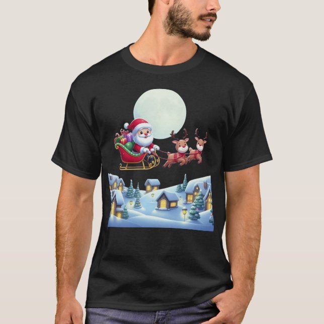 Santa and Reindeer Christmas Magic Night Tee (Front)