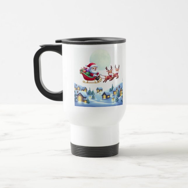 Santa and Reindeer Christmas Magic Night Tee Travel Mug (Left)