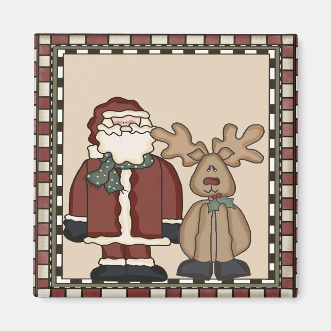 Santa and Reindeer Christmas Magnet (Front)