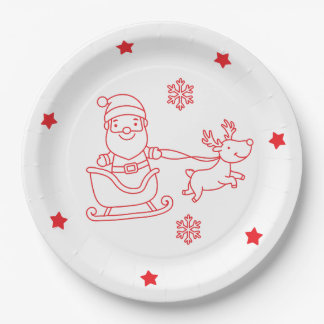 santa and reindeer christmas paper plate