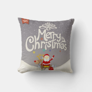Santa and Reindeer Christmas Pillow