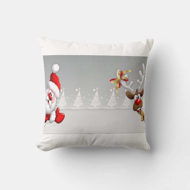 Santa and reindeer christmas pillow. cushion (Front)