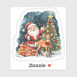 Santa and Reindeer Christmas Sticker