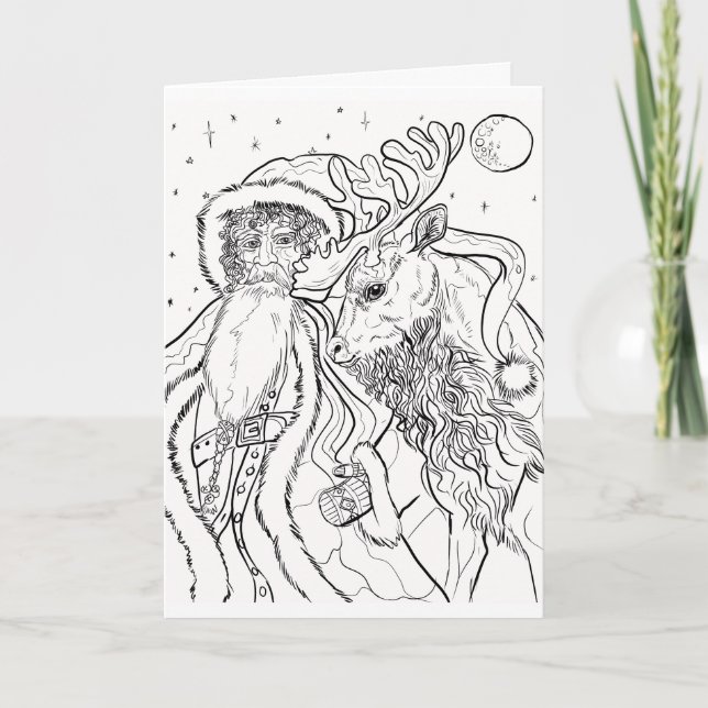 Santa and Reindeer Colour Your Own Christmas Card (Front)