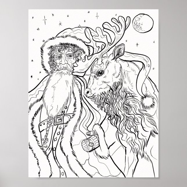 Santa and Reindeer Colour Your Own Christmas Poster (Front)