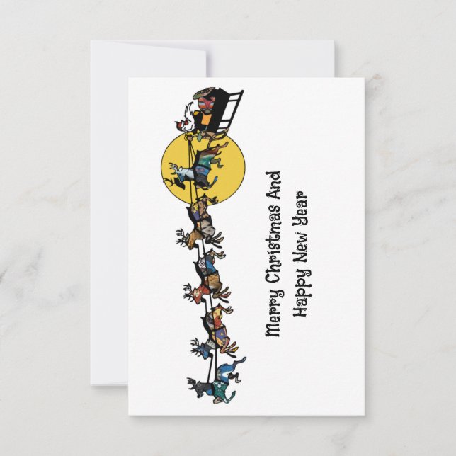 Santa And Reindeer Flat Greeting Card (Front)