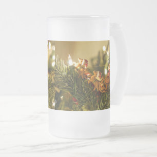 Santa And Reindeer Frosted Glass Beer Mug
