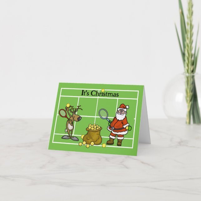 Santa and Reindeer Funny Tennis Christmas Card (Front)