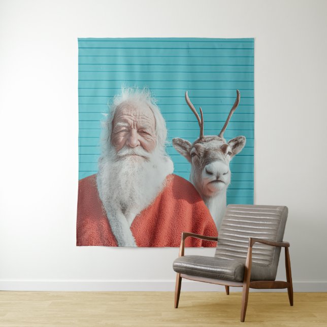 Santa and Reindeer Holiday Duo Tapestry (In Situ)