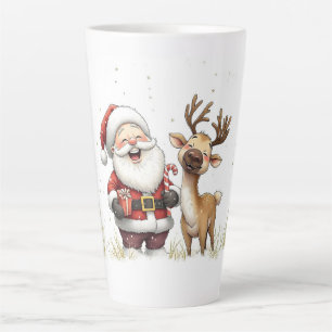 Santa and Reindeer in Festive Cartoon Style Latte Mug