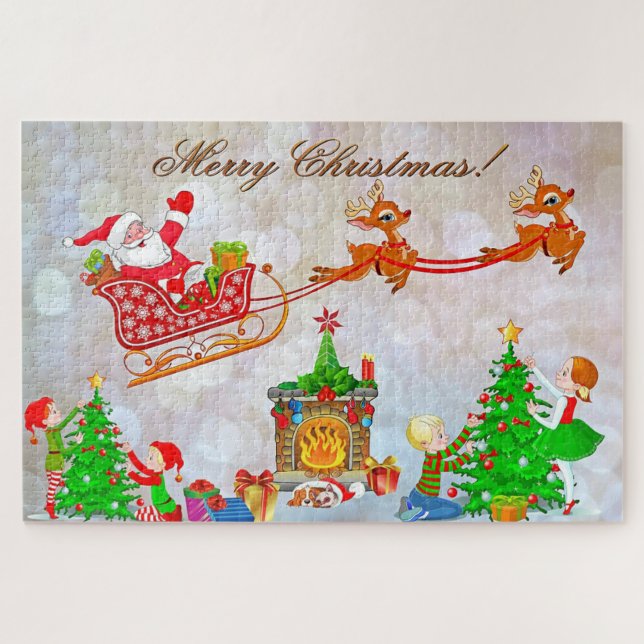 Santa and Reindeer Jigsaw Puzzle (Horizontal)