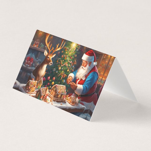 Santa and reindeer make gingerbread house (Front)