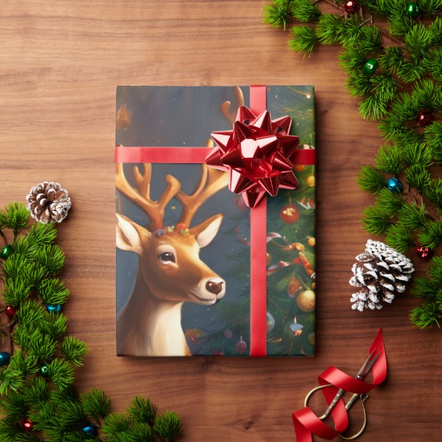 Santa and reindeer make gingerbread house wrapping paper (Holiday Gift)