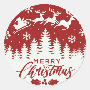 Santa and Reindeer Merry Christmas Sleigh Classic Round Sticker