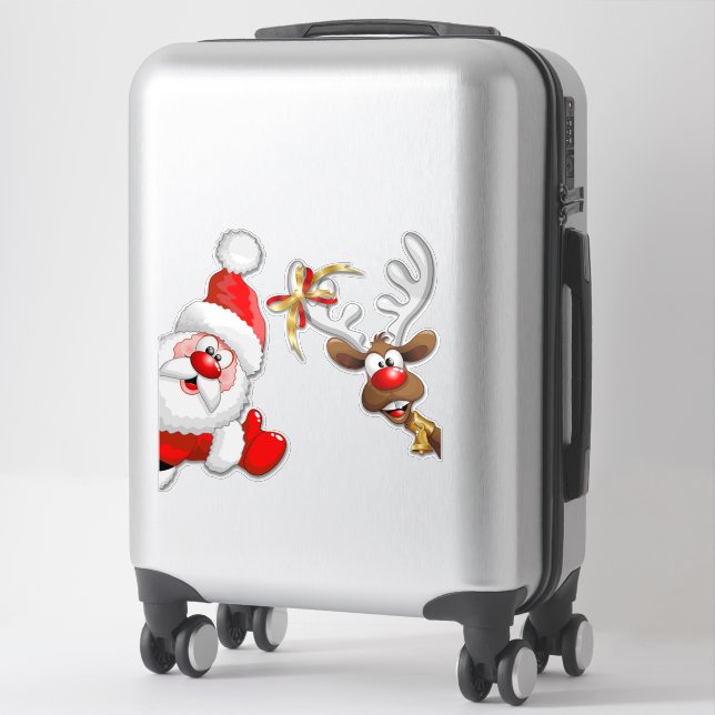 Santa and Reindeer Merry Christmass Happy Cartoon (Suitcase)