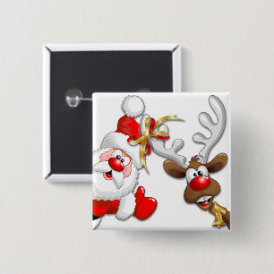 Santa and Reindeer Merry Christmass Happy Cartoon 15 Cm Square Badge