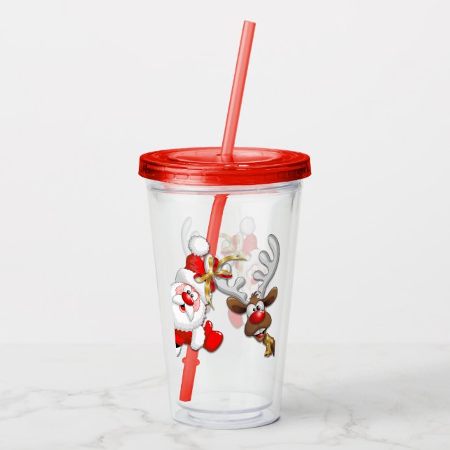Santa and Reindeer Merry Christmass Happy Cartoon Acrylic Tumbler (Back)
