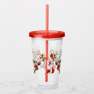 Santa and Reindeer Merry Christmass Happy Cartoon Acrylic Tumbler
