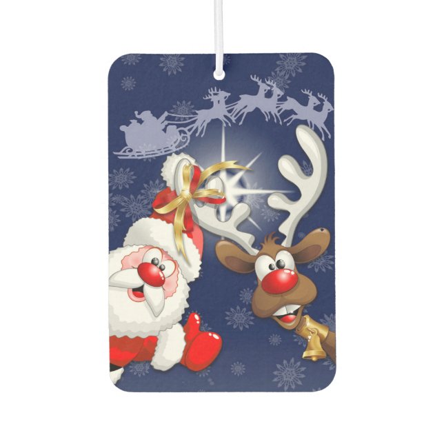 Santa and Reindeer Merry Christmass Happy Cartoon Car Air Freshener (Front)