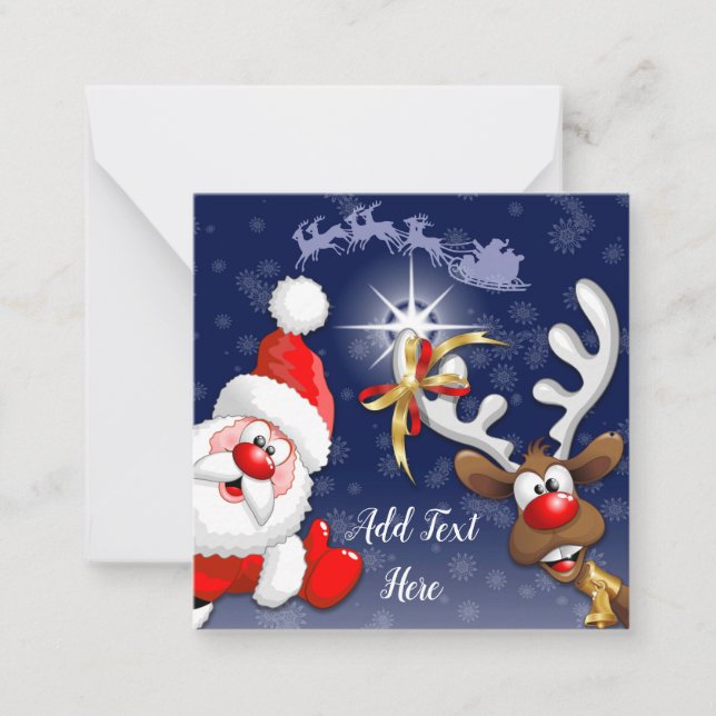 Santa and Reindeer Merry Christmass Happy Cartoon Card (Front)