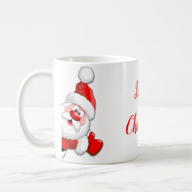 Santa and Reindeer Merry Christmass Happy Cartoon Coffee Mug (Left)