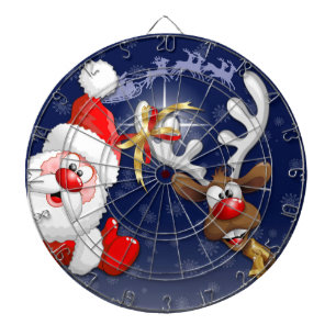 Santa and Reindeer Merry Christmass Happy Cartoon Dartboard