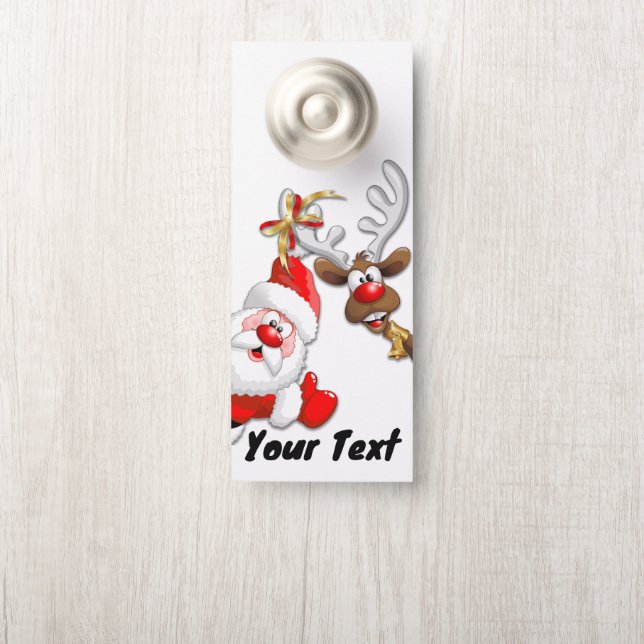 Santa and Reindeer Merry Christmass Happy Cartoon Door Hanger (On Knob)