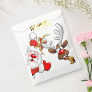 Santa and Reindeer Merry Christmass Happy Cartoon Favour Bags