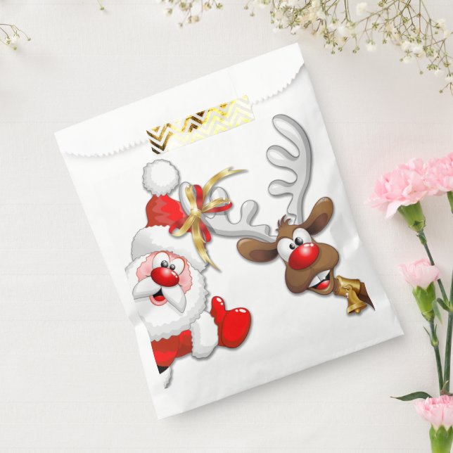 Santa and Reindeer Merry Christmass Happy Cartoon Favour Bags (Sealed)