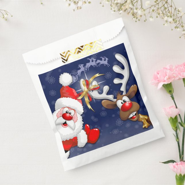 Santa and Reindeer Merry Christmass Happy Cartoon Favour Bags (Sealed)
