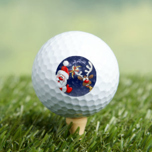 Santa and Reindeer Merry Christmass Happy Cartoon Golf Balls